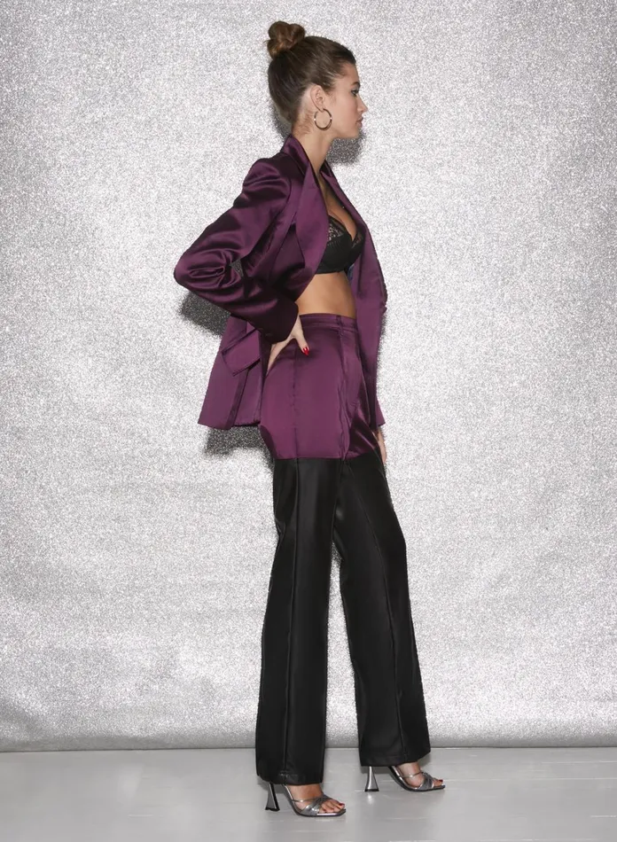 Fleur Du Mal Pants Women Vegan Leather Combo Pant Malbec Fleur Du Mal Pants Women Vegan Leather Combo Pant Malbec