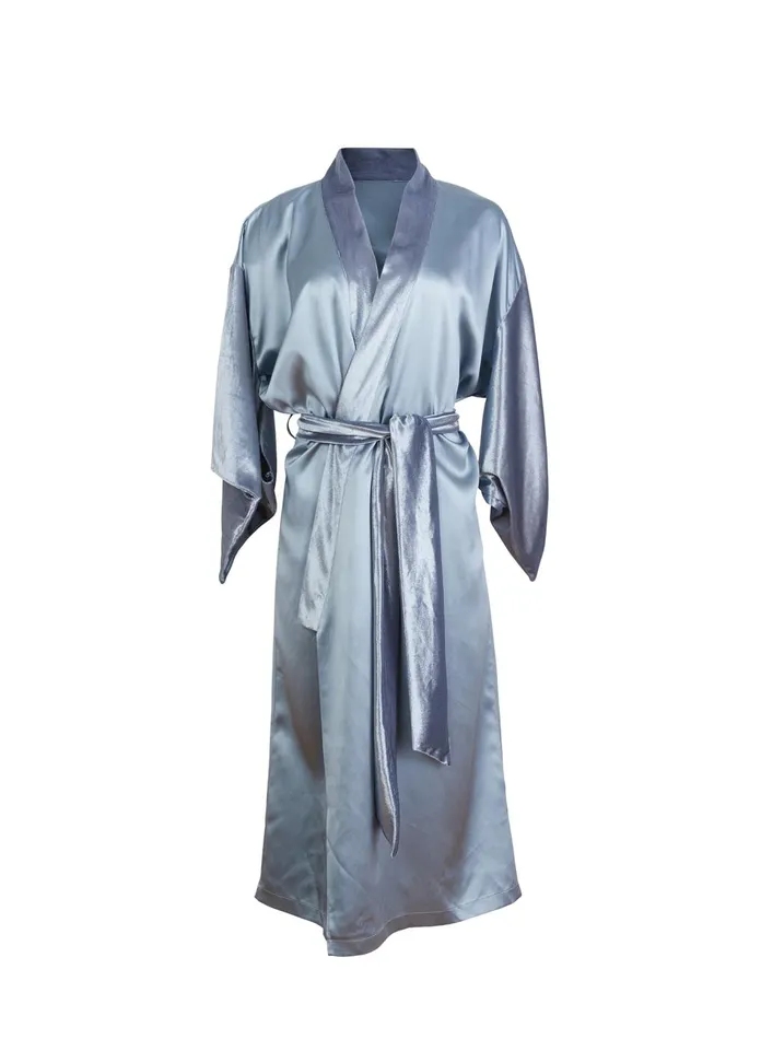 Fleur Du Mal Robes Women Velvet and Silk Robe Steel Blue Fleur Du Mal Robes Women Velvet and Silk Robe Steel Blue