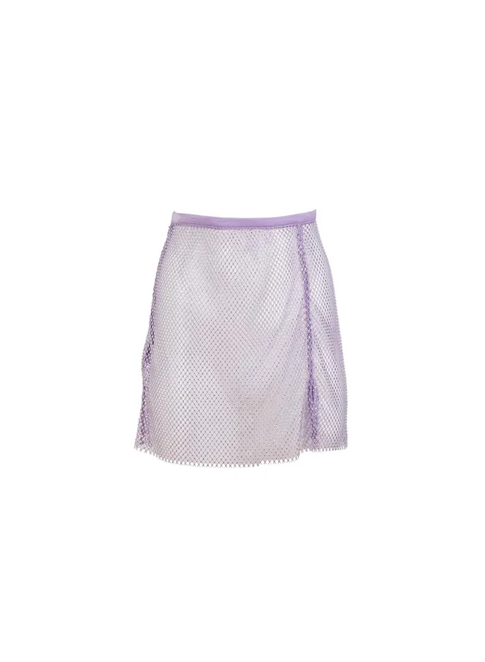 Fleur Du Mal Shorts and Skirts Women Rhinestone Fishnet Mini Skirt Light Lilac Fleur Du Mal Shorts and Skirts Women Rhinestone Fishnet Mini Skirt Light Lilac