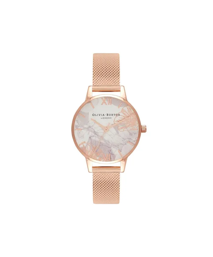 Floral Watches Women Olivia Burton 30mm White and Rose Gold Mesh Watch