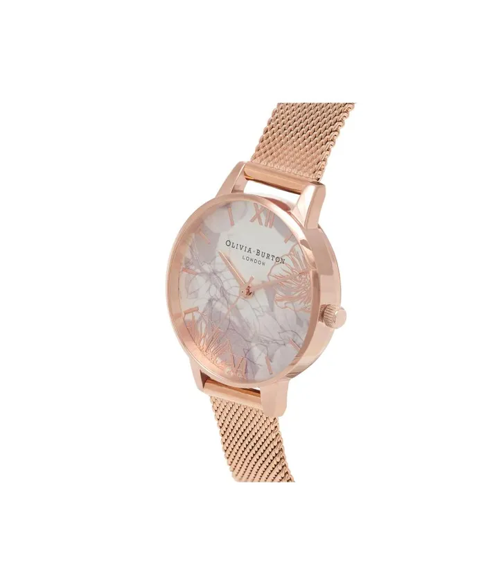 Floral Watches Women Olivia Burton 30mm White and Rose Gold Mesh Watch