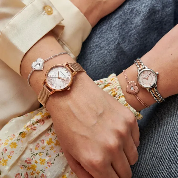 Floral Watches Women Olivia Burton 30mm White and Rose Gold Mesh Watch