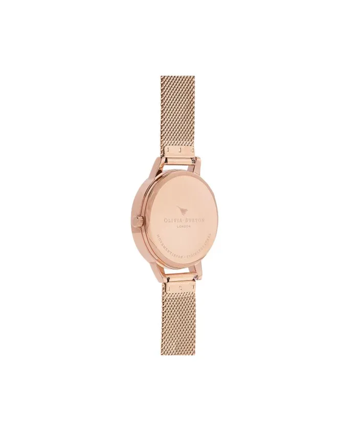 Floral Watches Women Olivia Burton 30mm White and Rose Gold Mesh Watch