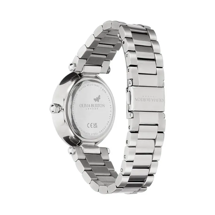 Floral Watches Women Olivia Burton 34mm Floral TBar White and Silver Bracelet Watch