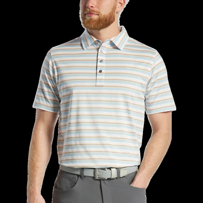 FootJoy Shirts Men Club Stripe Lisle Lake Blue White Sunset Platinum FootJoy Shirts Men Club Stripe Lisle Lake Blue White Sunset Platinum