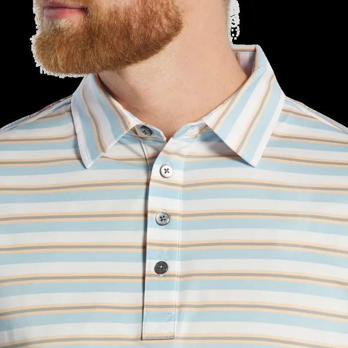 FootJoy Shirts Men Club Stripe Lisle Lake Blue White Sunset Platinum FootJoy Shirts Men Club Stripe Lisle Lake Blue White Sunset Platinum