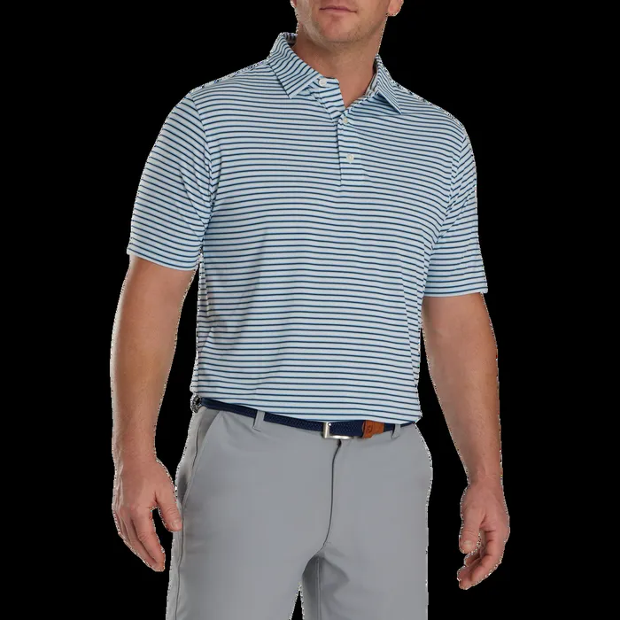 FootJoy Shirts Men Pinstripe Lisle White Navy Blue FootJoy Shirts Men Pinstripe Lisle White Navy Blue
