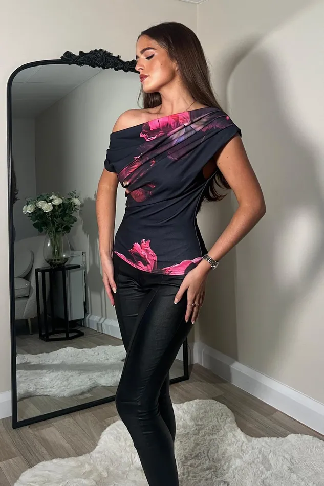 Girl In Mind Bodycon Dresses Donna Asymmetric Top Pink Floral 8211 Women