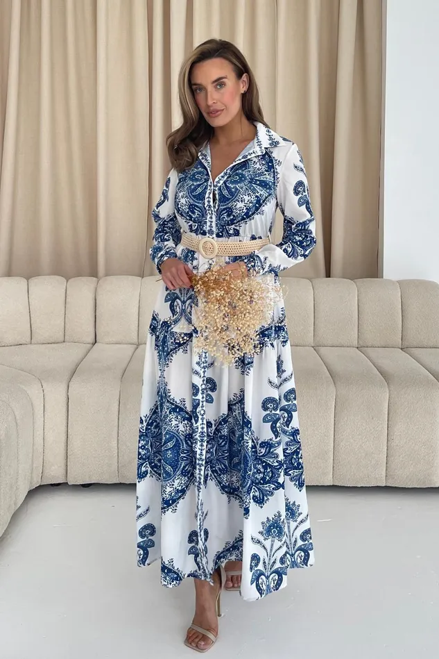 Girl In Mind CoOrds Bowie Tiered Maxi Shirt Dress In Blue 8211 Women