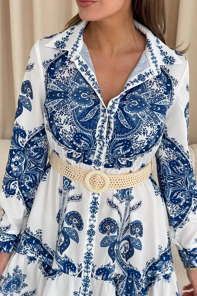 Girl In Mind CoOrds Bowie Tiered Maxi Shirt Dress In Blue 8211 Women