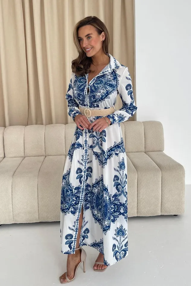 Girl In Mind CoOrds Bowie Tiered Maxi Shirt Dress In Blue 8211 Women