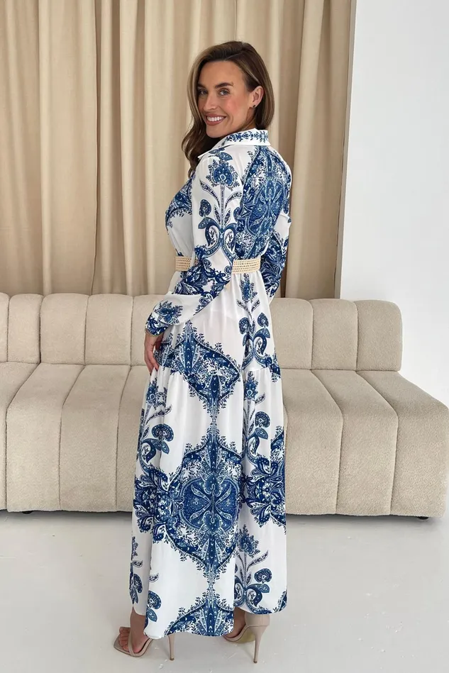 Girl In Mind CoOrds Bowie Tiered Maxi Shirt Dress In Blue 8211 Women