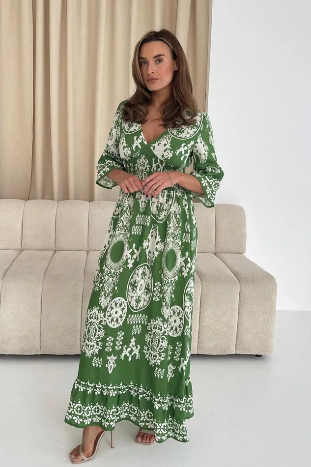 Girl In Mind CoOrds Dorothy Border Print Maxi Dress Green 8211 Women