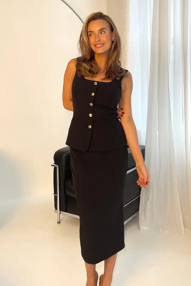 Girl In Mind CoOrds Jamie Square Neckline Waistcoat Black 8211 Women