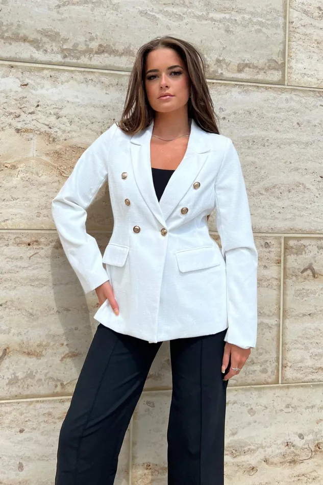 Girl In Mind Jackets Edith White And Gold Button Detail Blazer 8211 Women