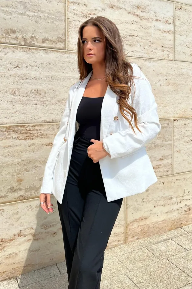 Girl In Mind Jackets Edith White And Gold Button Detail Blazer 8211 Women