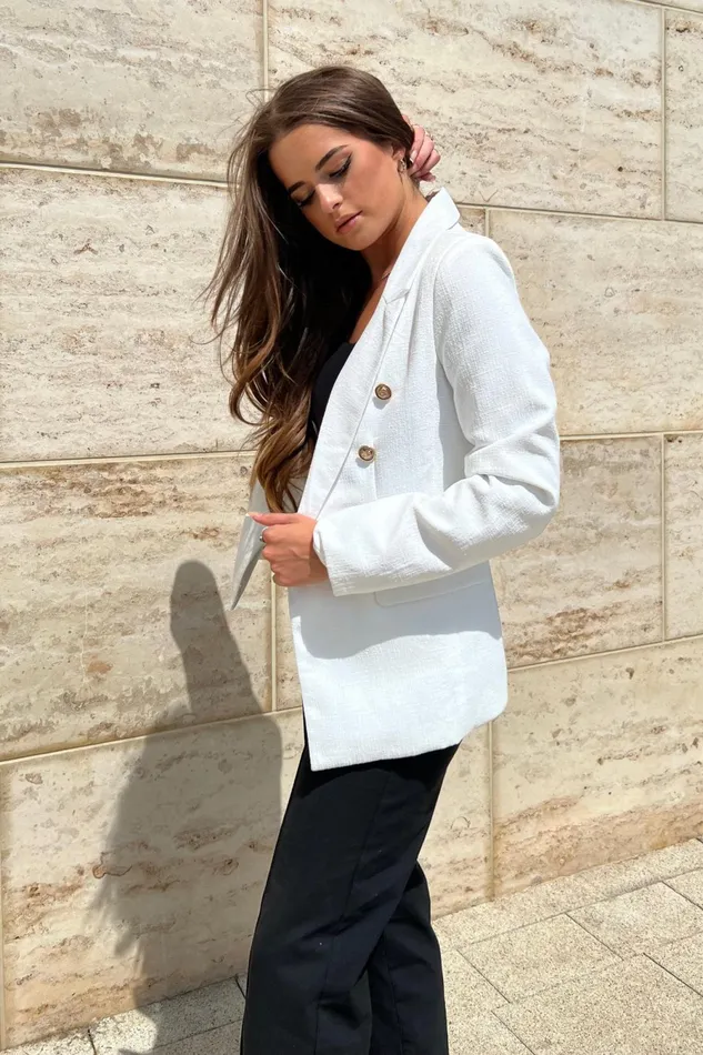 Girl In Mind Jackets Edith White And Gold Button Detail Blazer 8211 Women