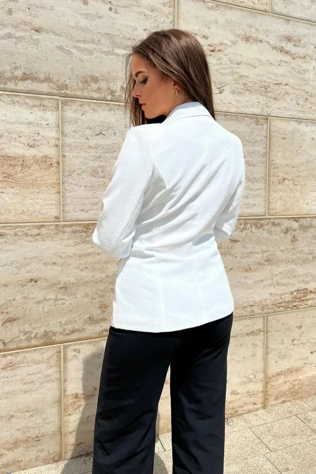 Girl In Mind Jackets Edith White And Gold Button Detail Blazer 8211 Women