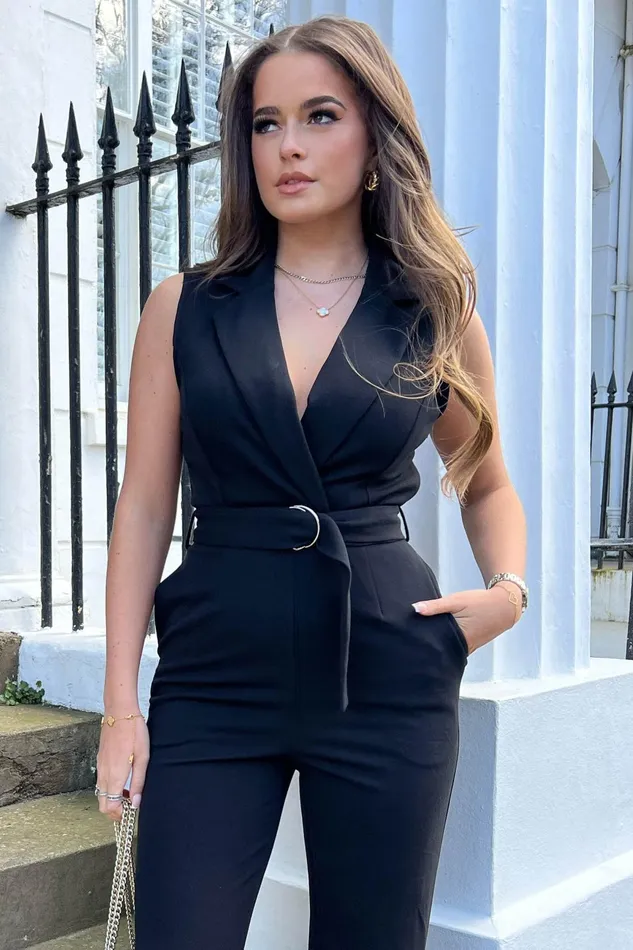 Girl In Mind Jumpsuits and Playsuits Anya Black Tailored Ring Detail Jumpsuit 8211 Women