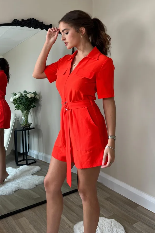 Girl In Mind Jumpsuits and Playsuits Clementine Orange Utility Style Playsuit 8211 Women
