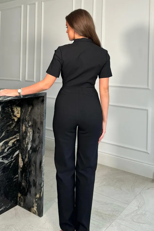 Girl In Mind Jumpsuits and Playsuits Karin Short Sleeve Utility Jumpsuit Black 8211 Women