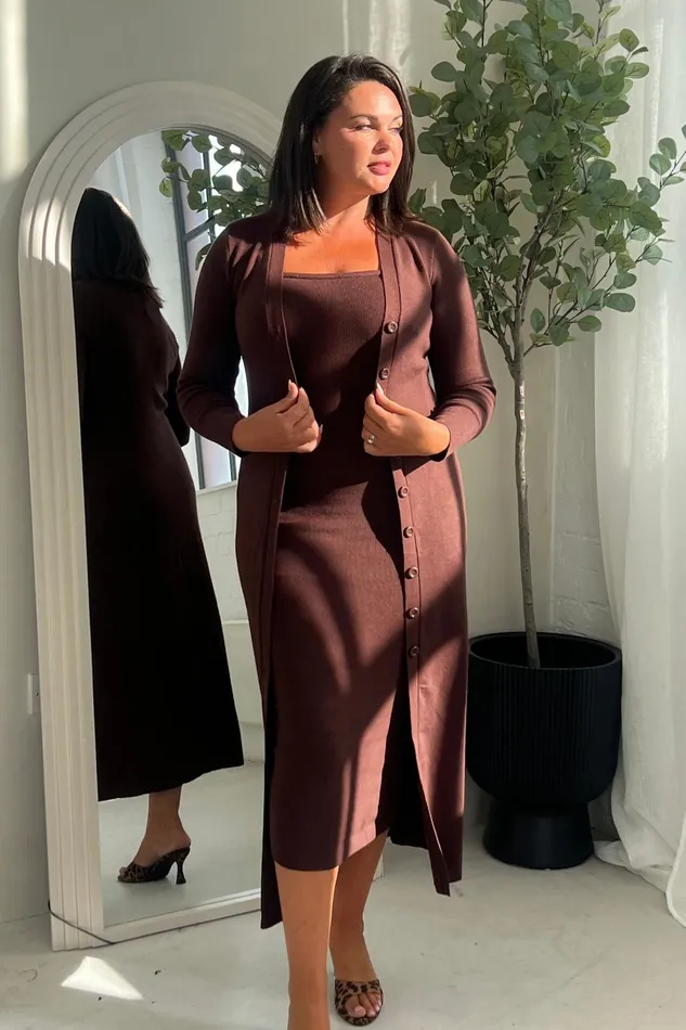 Girl In Mind Knitwear Alina Longline Cardigan Dress Brown 8211 Women