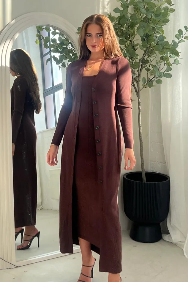 Girl In Mind Knitwear Alina Longline Cardigan Dress Brown 8211 Women