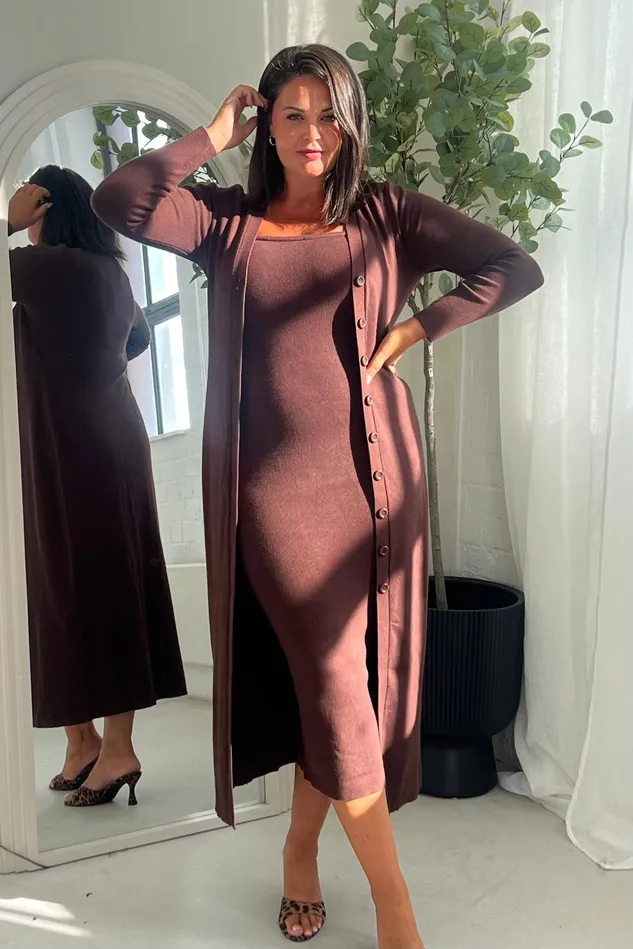 Girl In Mind Knitwear Alina Longline Cardigan Dress Brown 8211 Women
