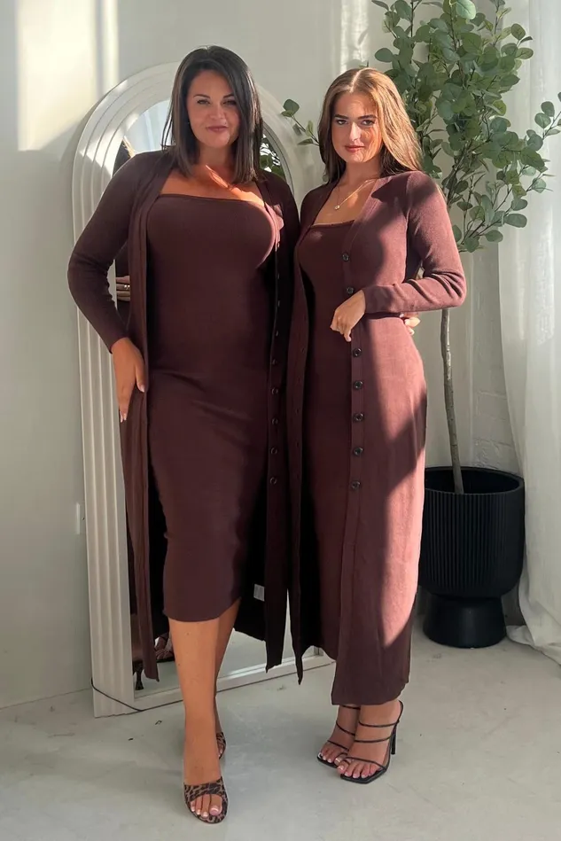 Girl In Mind Knitwear Alina Longline Cardigan Dress Brown 8211 Women