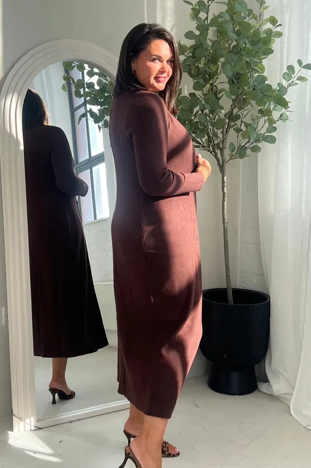 Girl In Mind Knitwear Alina Longline Cardigan Dress Brown 8211 Women