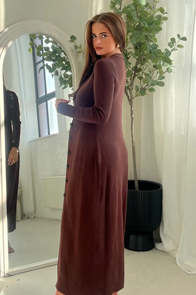 Girl In Mind Knitwear Alina Longline Cardigan Dress Brown 8211 Women