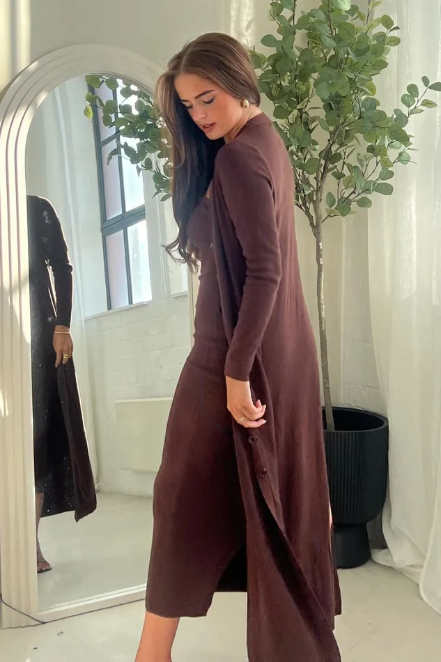Girl In Mind Knitwear Alina Longline Cardigan Dress Brown 8211 Women