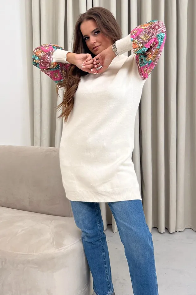 Girl In Mind Knitwear Bethany Sequin Knitted Jumper Dress Cream 8211 Women