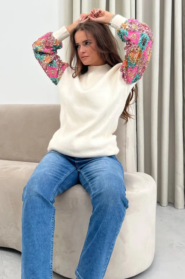 Girl In Mind Knitwear Bethany Sequin Knitted Jumper Dress Cream 8211 Women