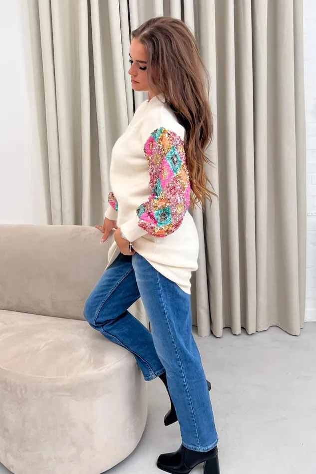 Girl In Mind Knitwear Bethany Sequin Knitted Jumper Dress Cream 8211 Women