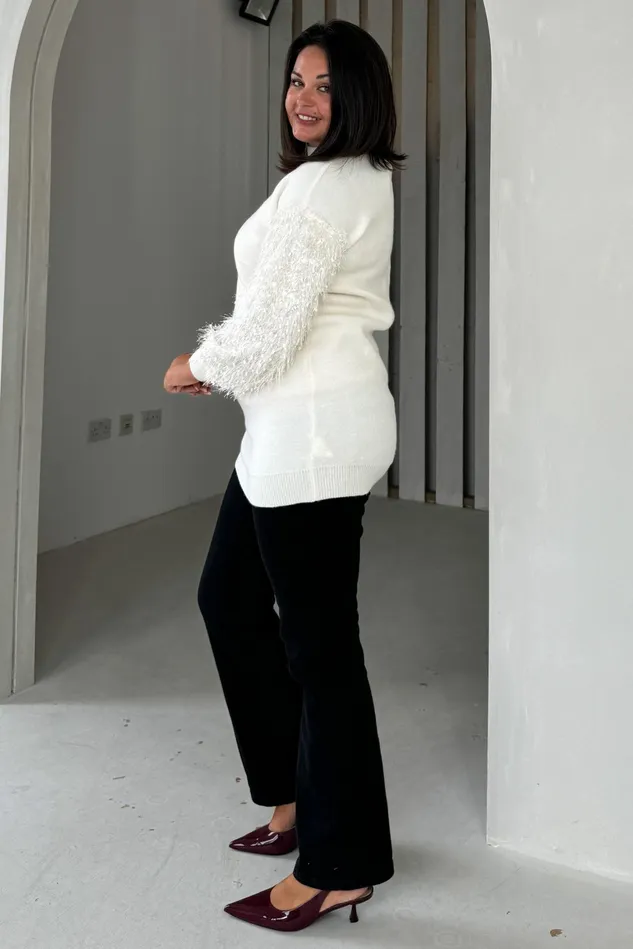 Girl In Mind Knitwear Emmy Cream Knit Textured Sleeve Jumper Dress 8211 Women