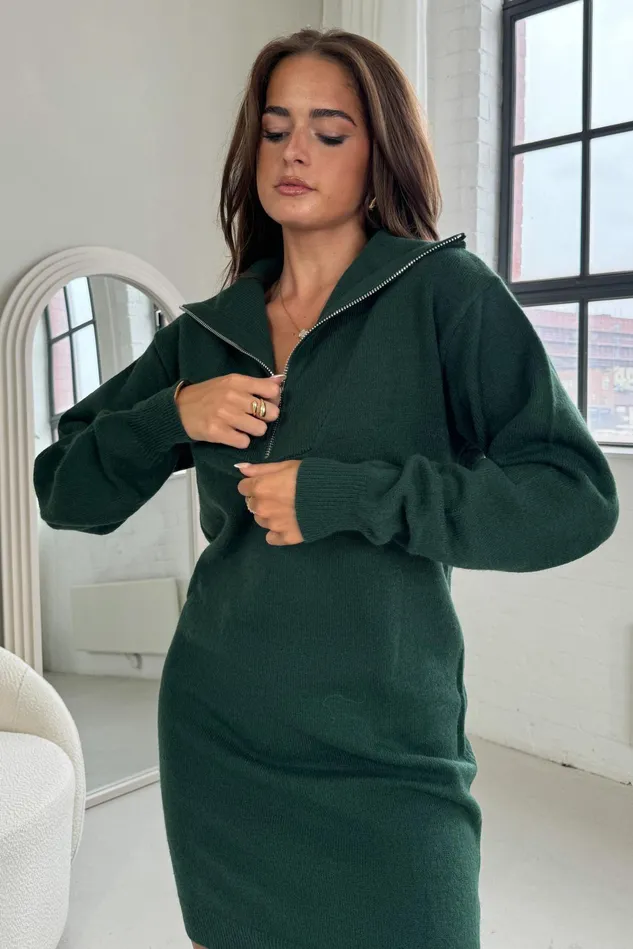 Girl In Mind Knitwear Hayes 14 Zip Green Knit Jumper Dress 8211 Women