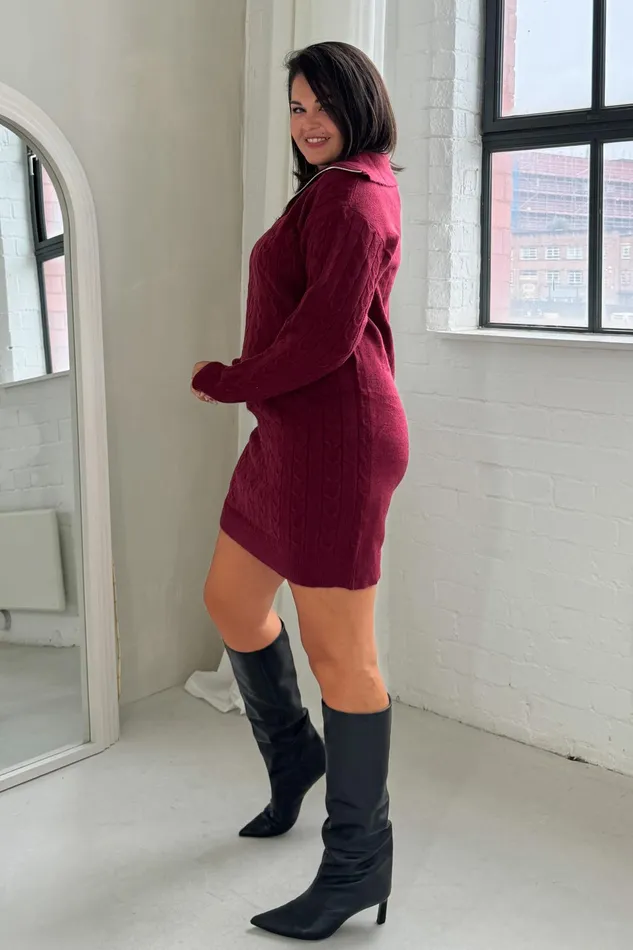 Girl In Mind Knitwear Hayes 14 Zip Wine Cable Knit Jumper Dress 8211 Women Girl In Mind Knitwear Hayes 14 Zip Wine Cable Knit Jumper Dress 8211 Women
