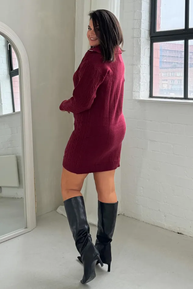 Girl In Mind Knitwear Hayes 14 Zip Wine Cable Knit Jumper Dress 8211 Women Girl In Mind Knitwear Hayes 14 Zip Wine Cable Knit Jumper Dress 8211 Women