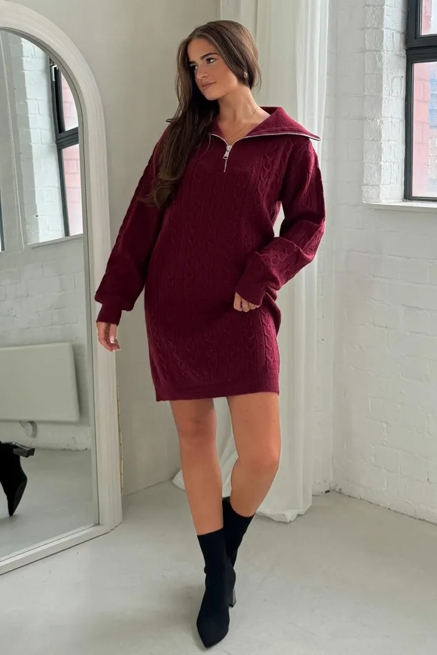 Girl In Mind Knitwear Hayes 14 Zip Wine Cable Knit Jumper Dress 8211 Women Girl In Mind Knitwear Hayes 14 Zip Wine Cable Knit Jumper Dress 8211 Women