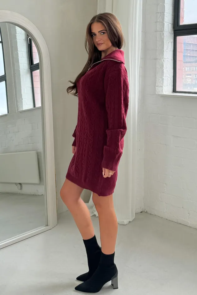 Girl In Mind Knitwear Hayes 14 Zip Wine Cable Knit Jumper Dress 8211 Women Girl In Mind Knitwear Hayes 14 Zip Wine Cable Knit Jumper Dress 8211 Women