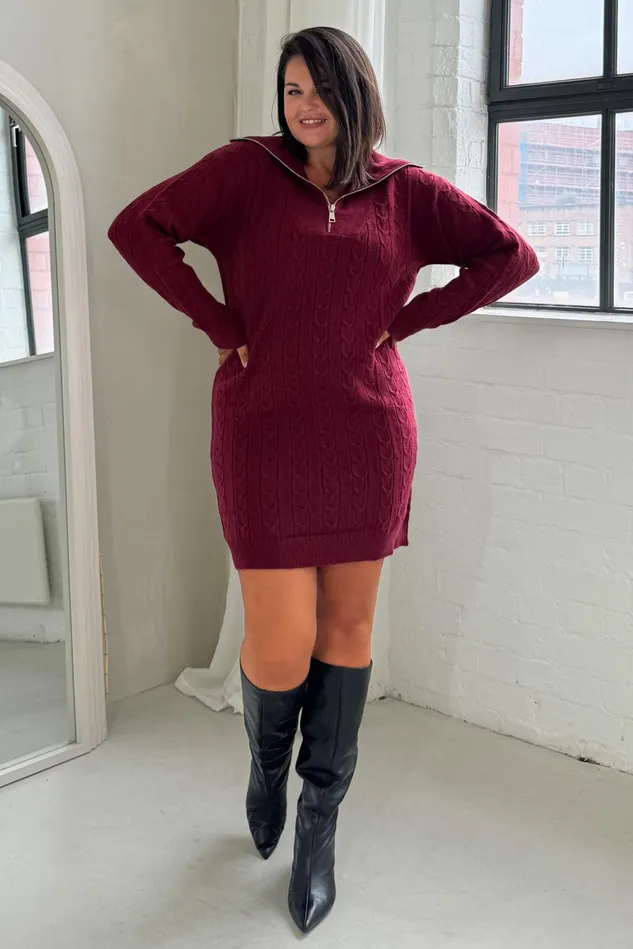 Girl In Mind Knitwear Hayes 14 Zip Wine Cable Knit Jumper Dress 8211 Women Girl In Mind Knitwear Hayes 14 Zip Wine Cable Knit Jumper Dress 8211 Women