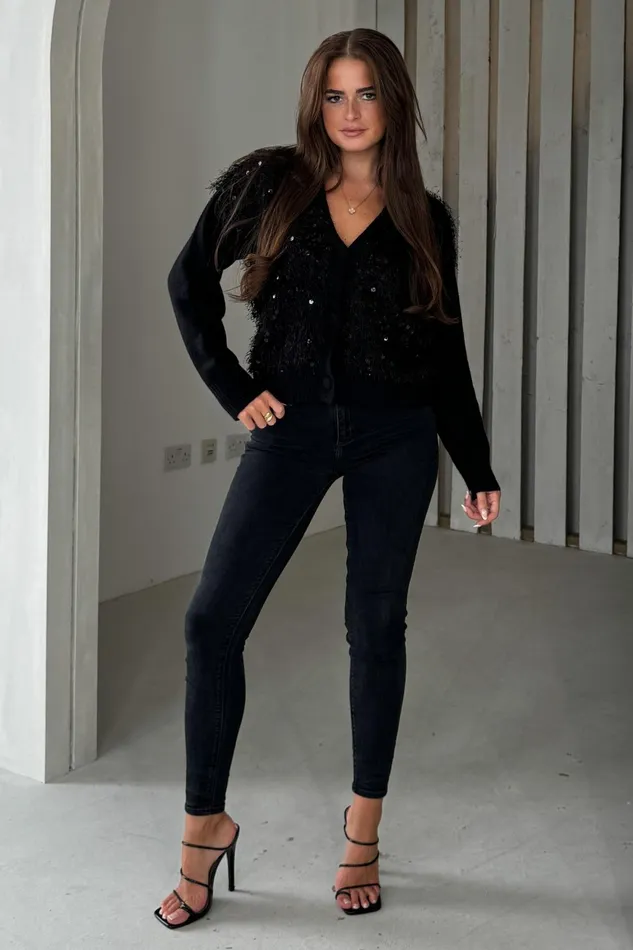 Girl In Mind Knitwear Josie Black Knit Textured Cardigan 8211 Women