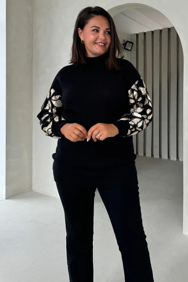 Girl In Mind Knitwear Lori Black Knit Floral Sleeve Jumper Dress 8211 Women