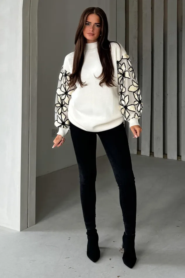 Girl In Mind Knitwear Lori Cream Knit Floral Sleeve Jumper Dress 8211 Women