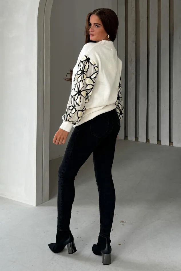 Girl In Mind Knitwear Lori Cream Knit Floral Sleeve Jumper Dress 8211 Women