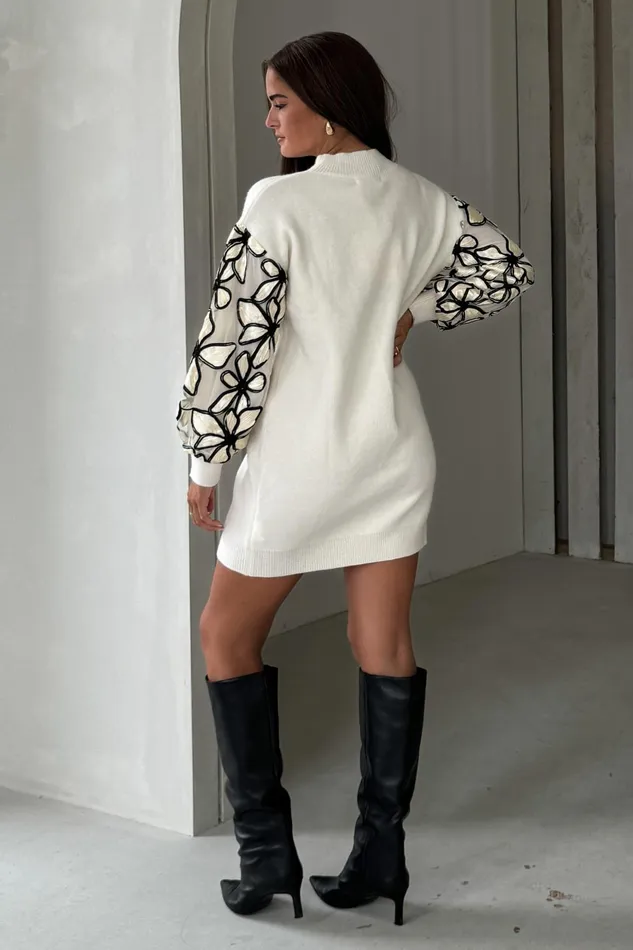 Girl In Mind Knitwear Lori Cream Knit Floral Sleeve Jumper Dress 8211 Women