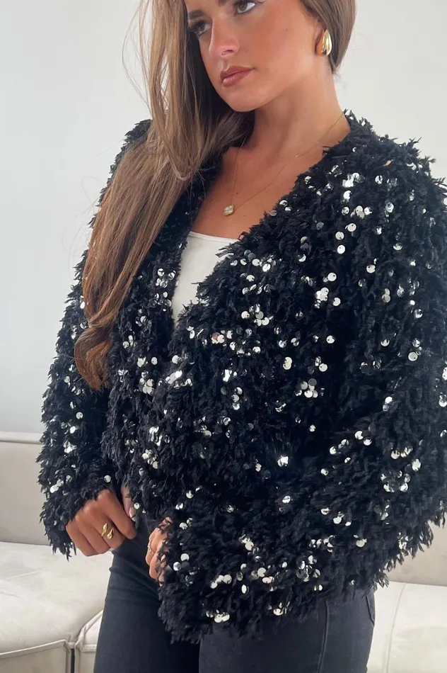 Girl In Mind Knitwear Lynn Sequin Cropped Cardigan Black 8211 Women