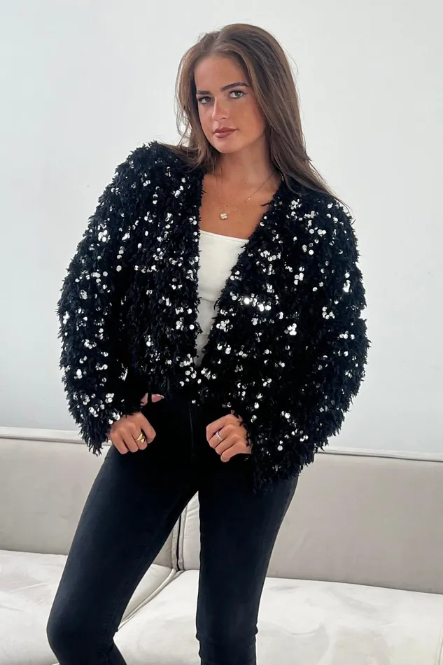 Girl In Mind Knitwear Lynn Sequin Cropped Cardigan Black 8211 Women