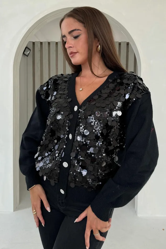 Girl In Mind Knitwear Rita Black And Silver Sequin Knit Cardigan 8211 Women Girl In Mind Knitwear Rita Black And Silver Sequin Knit Cardigan 8211 Women